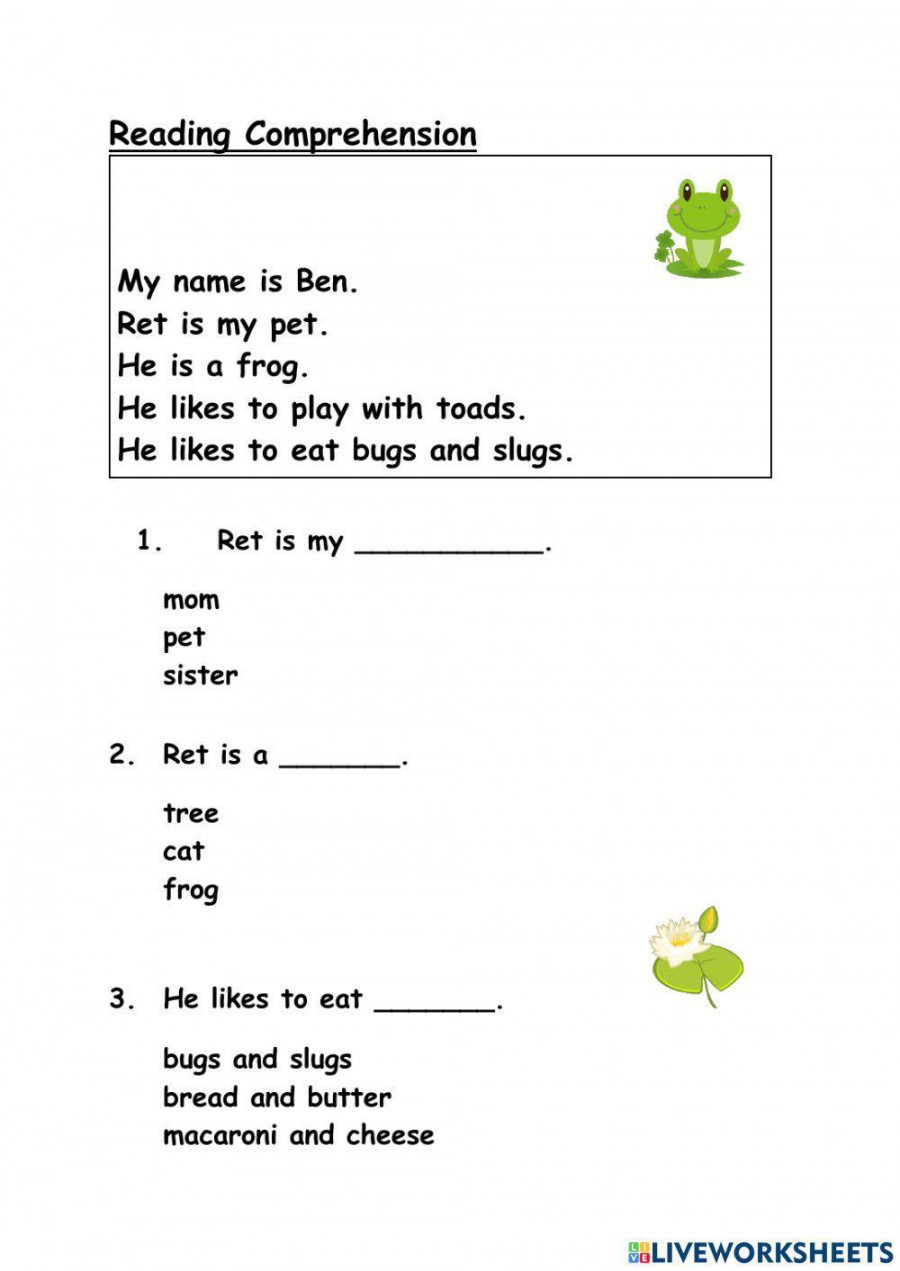 Reading Comprehension online exercise for Kindergarten  Live