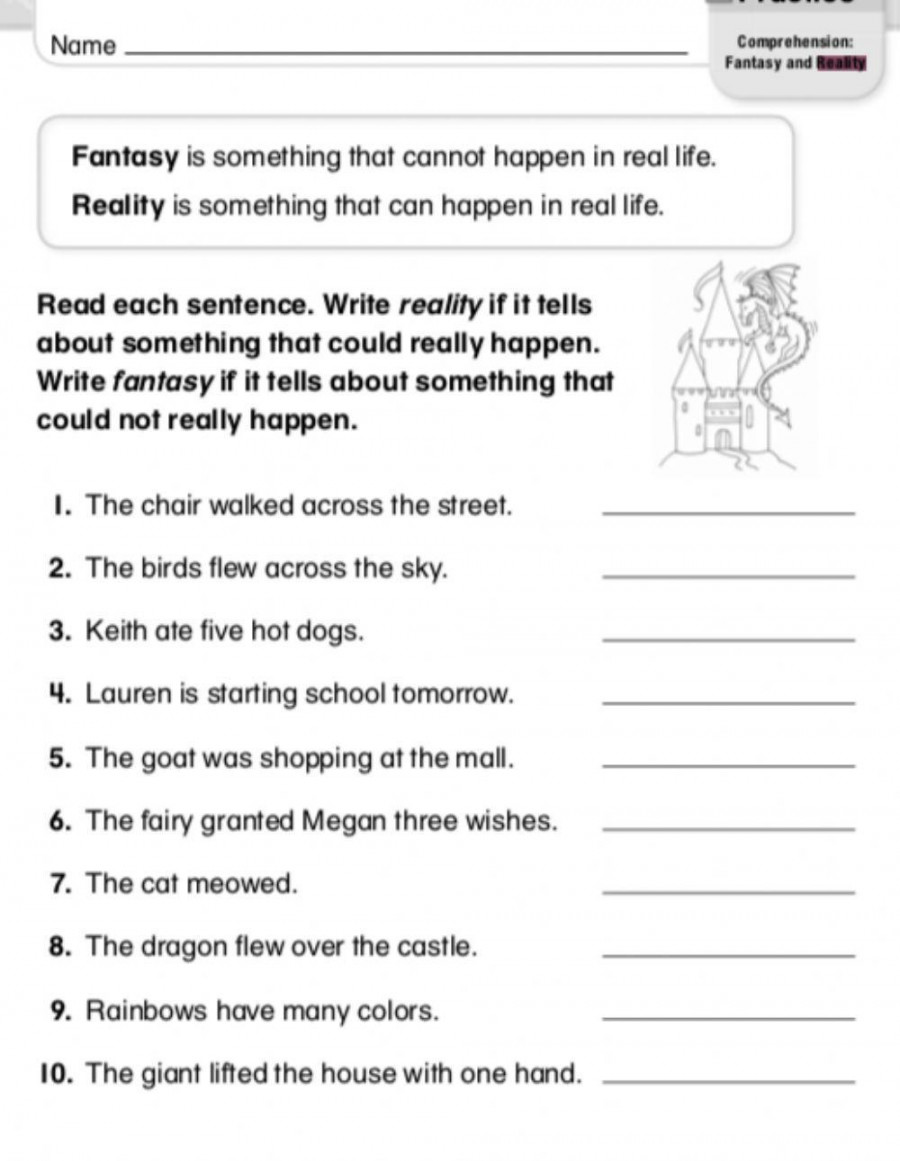 Reality and fantasy activity  Live Worksheets