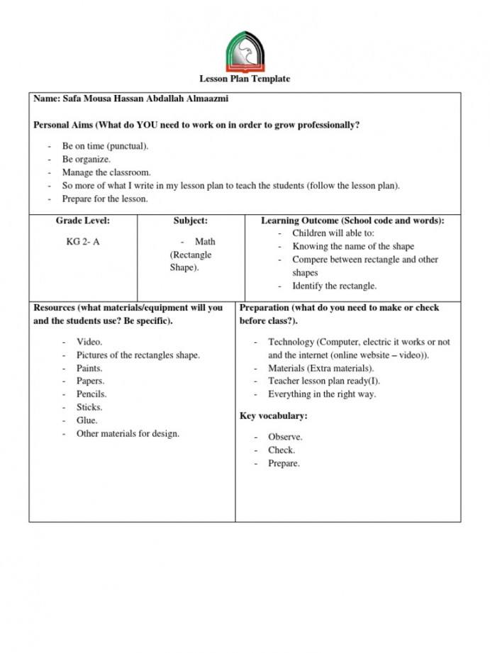 Rectangle Lesson Plan  PDF  Lesson Plan  Preschool