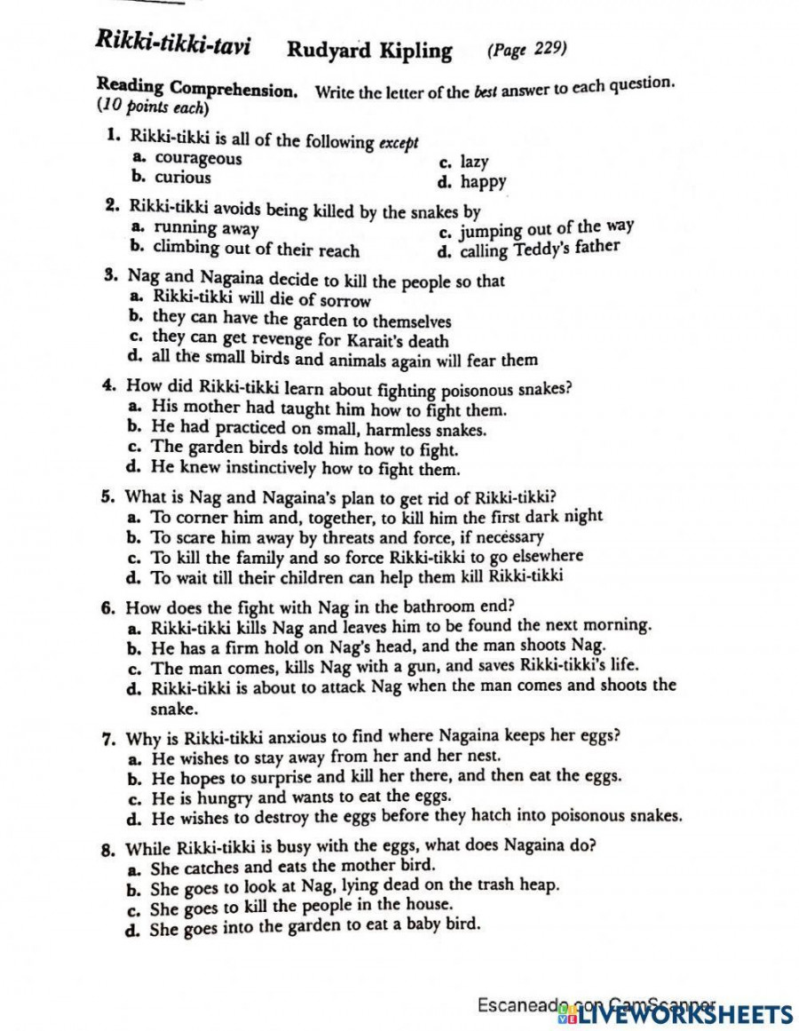 Rikki-tikki-tavi by Rudyard Kipling worksheet  Live Worksheets