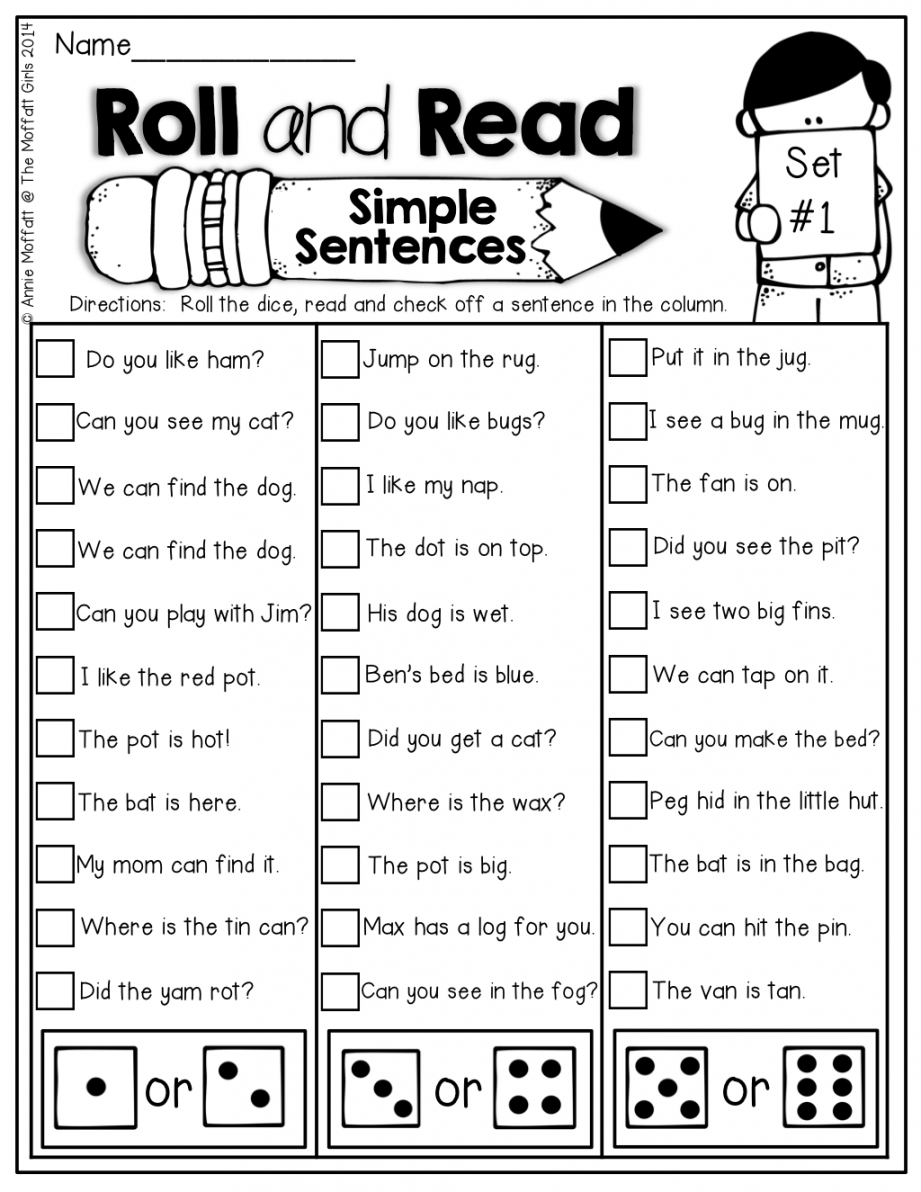 Roll and READ a simple sentence!  Teaching reading, Reading