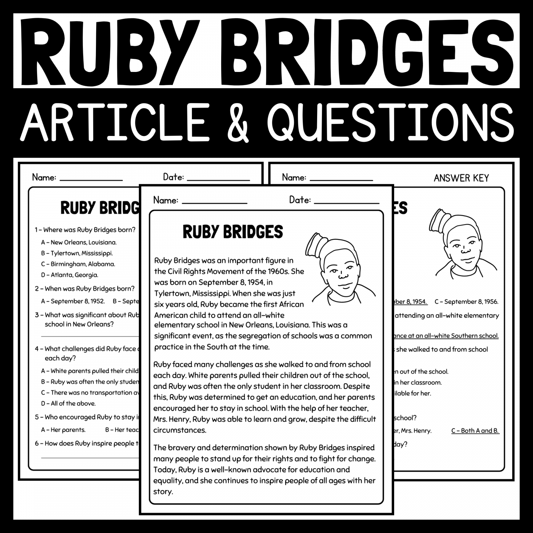 Ruby Bridges: Article and Reading Comprehension Questions