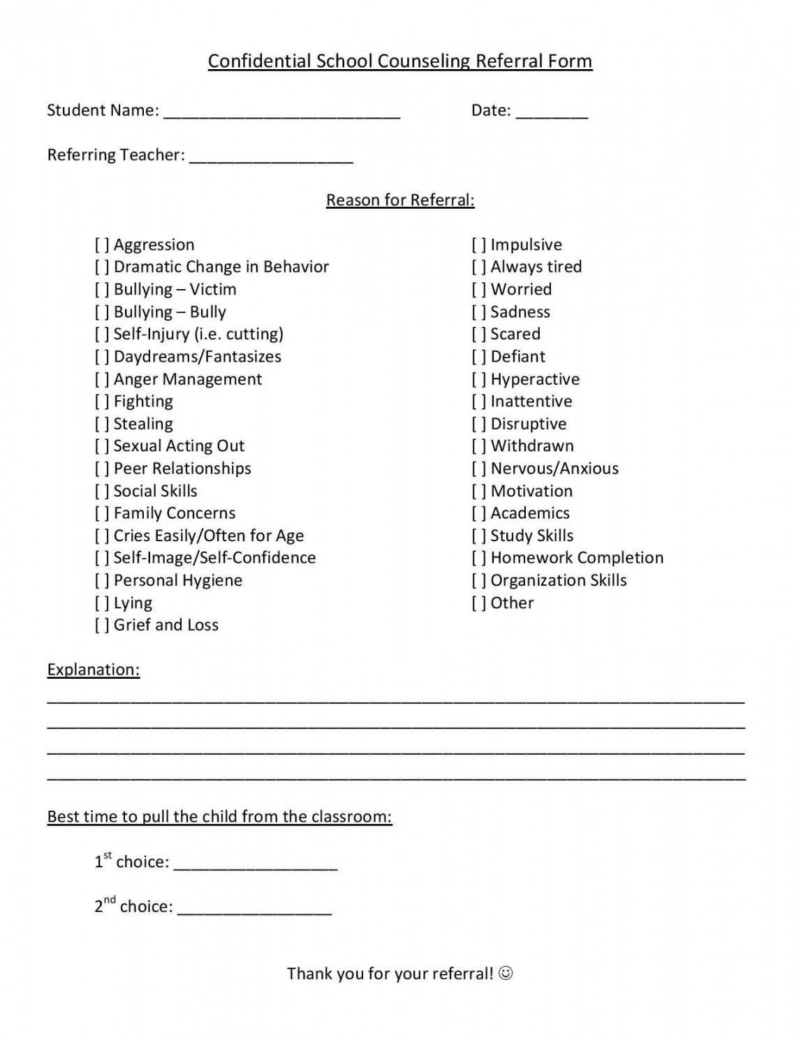 School Counseling Referral Form  School counseling, School