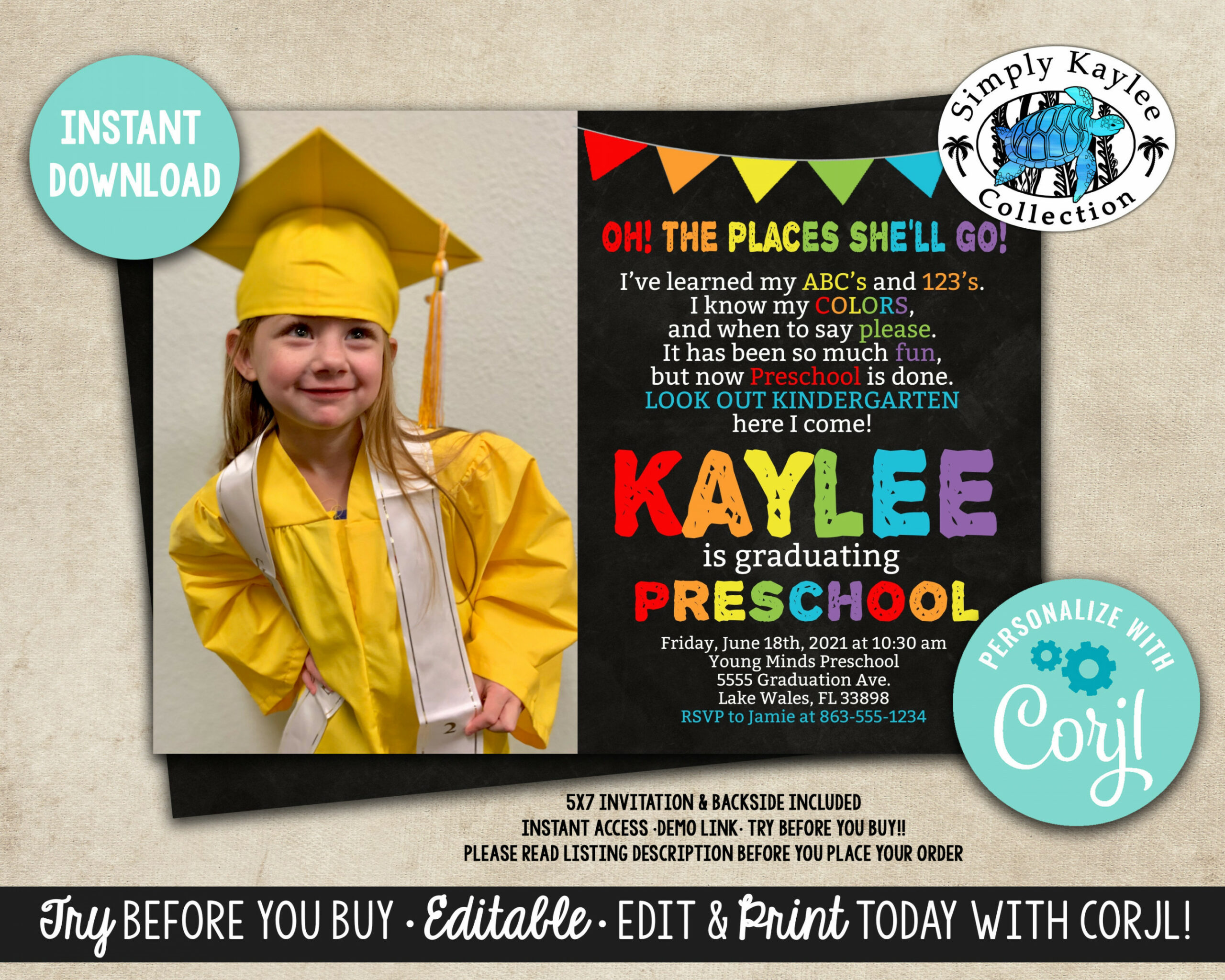 School Graduation Invitation Pre K Graduation Kindergarten Grad