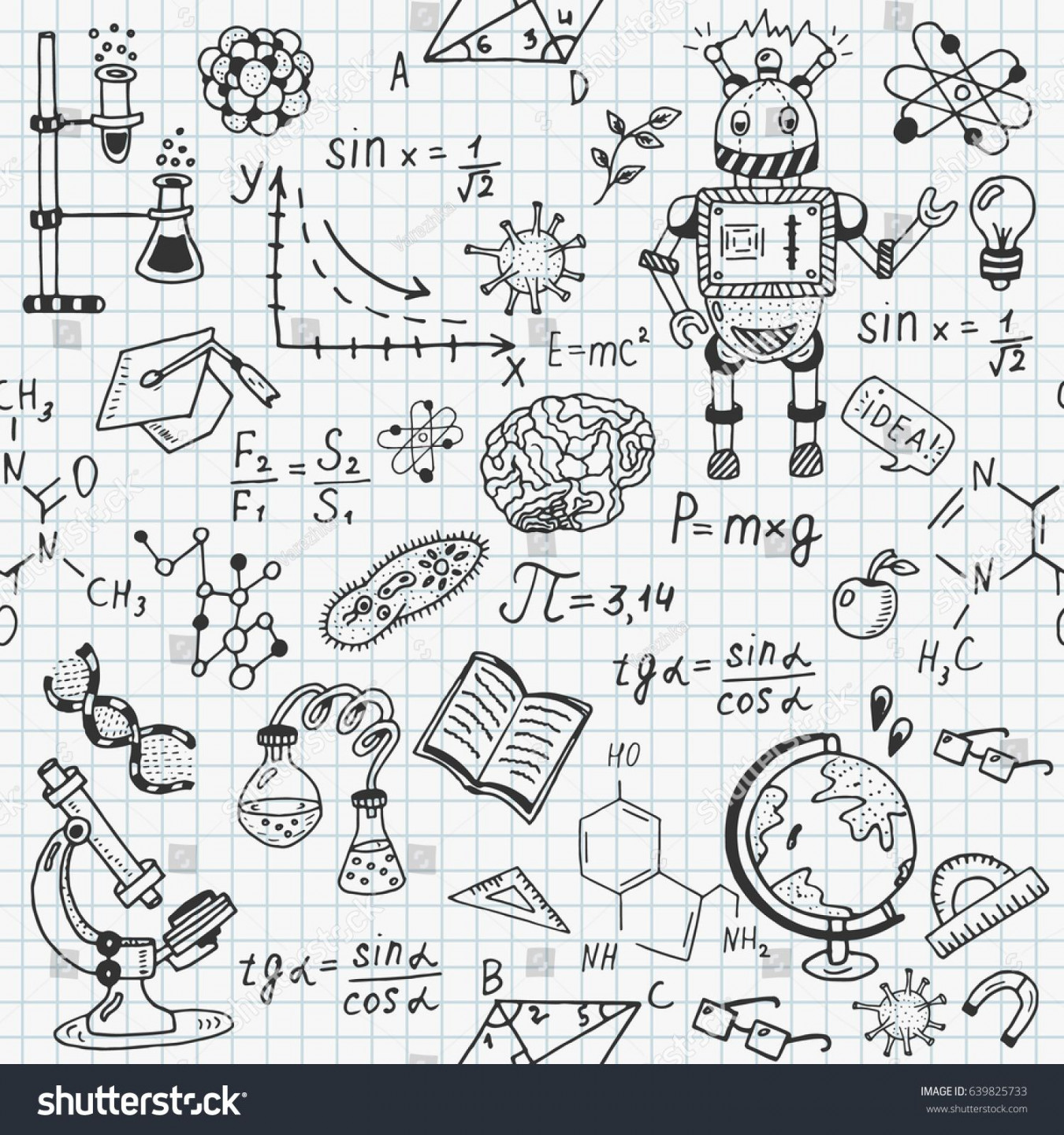 Science education doodle set of Biology, mathematics, physics