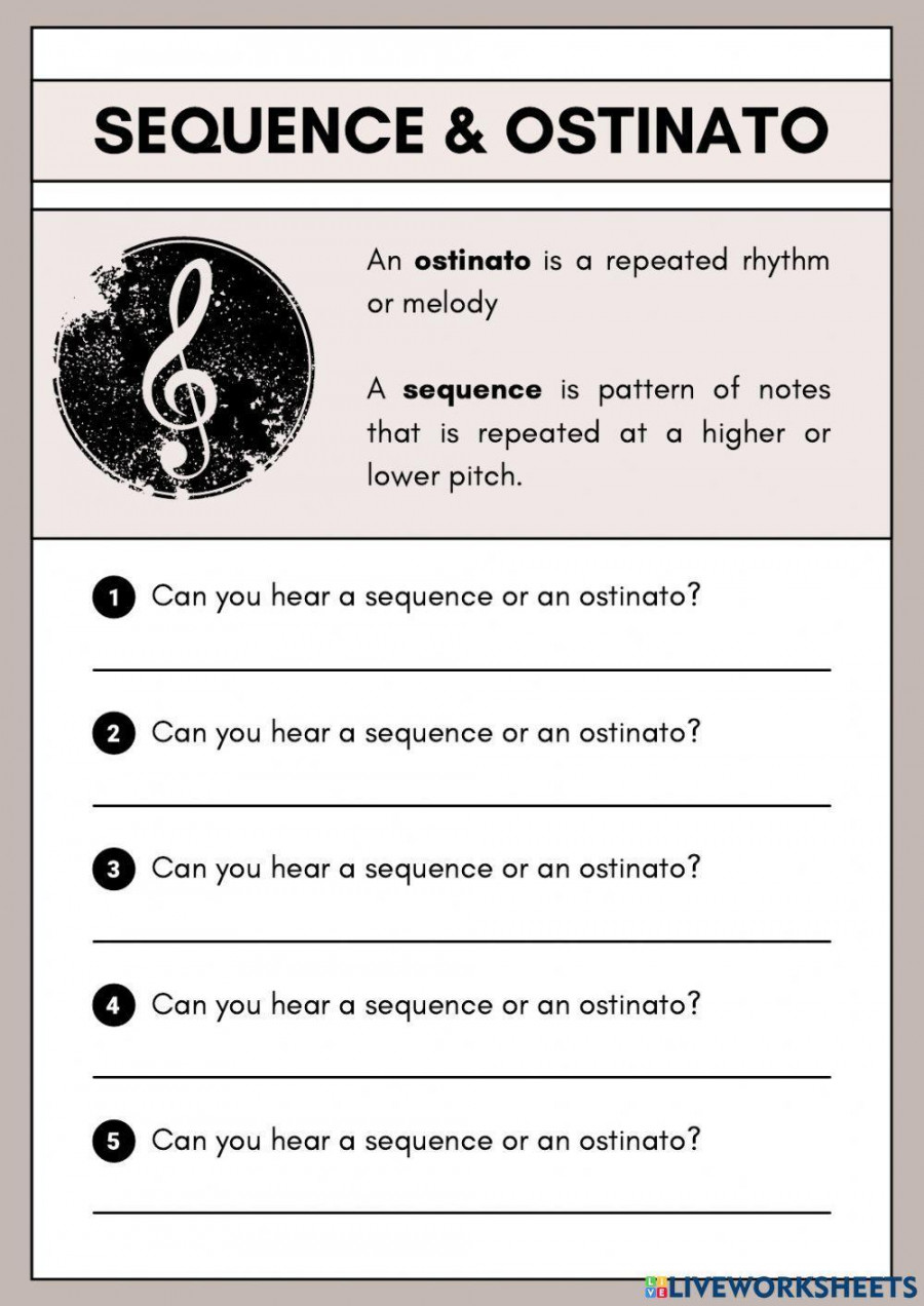 Sequence and Ostinato worksheet  Live Worksheets