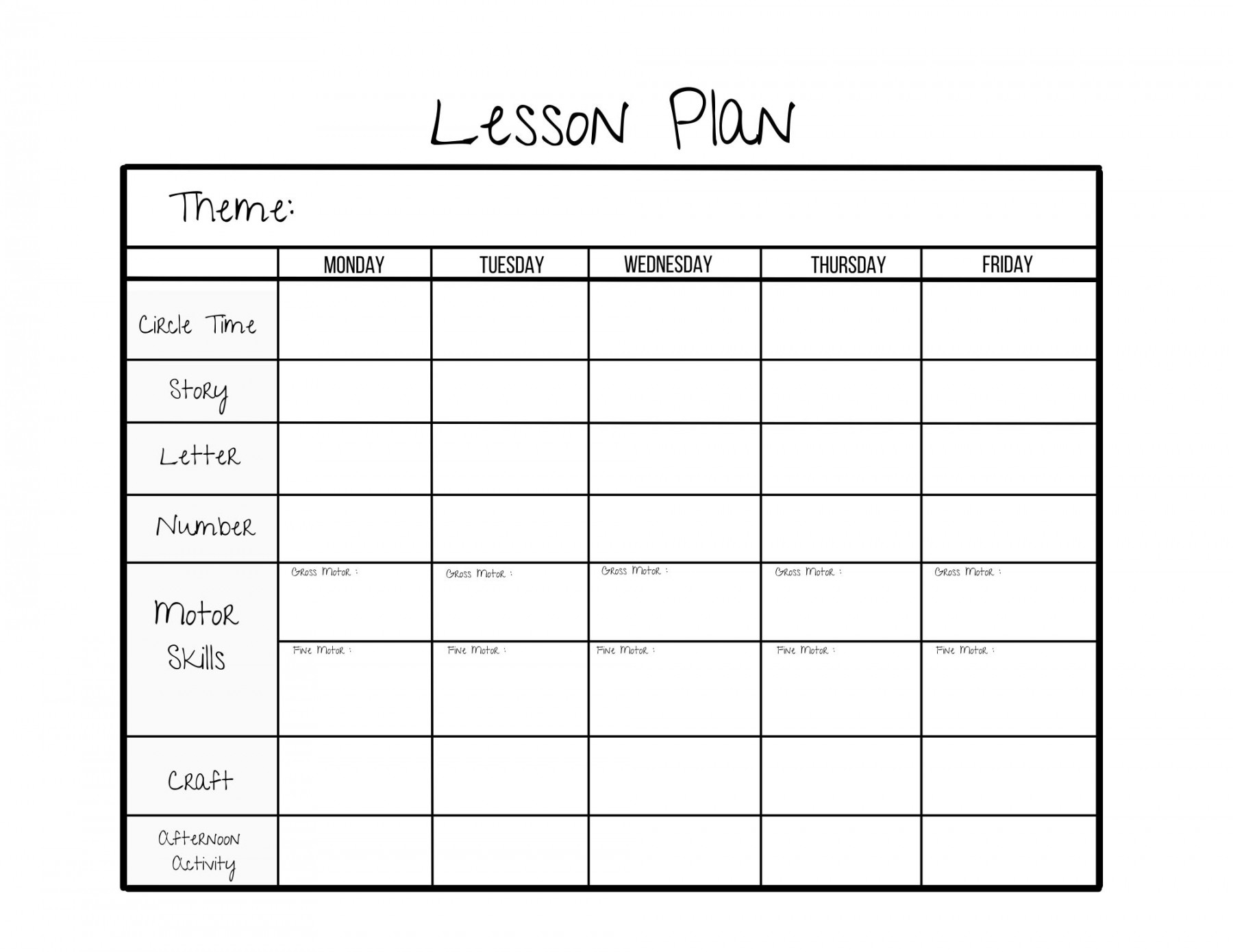 Simple Weekly Lesson Plan Template-preschool/prek/ Kindergarten