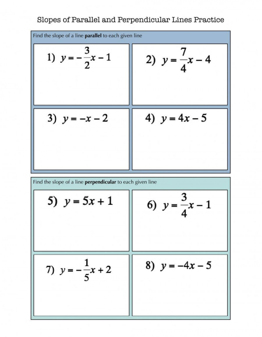 Slope of Parallel and Perpendicular Lines Practice worksheet