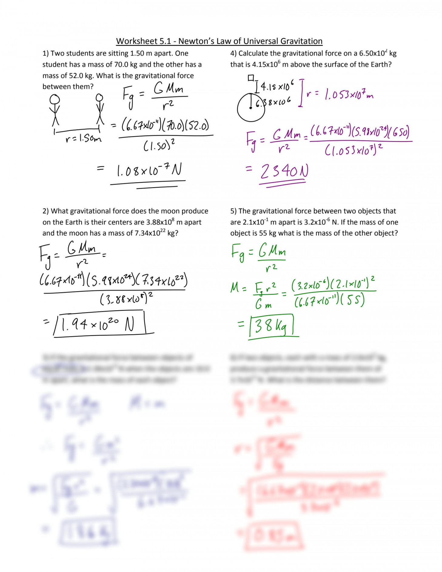 SOLUTION: Law of univeral gravitation key  - Studypool