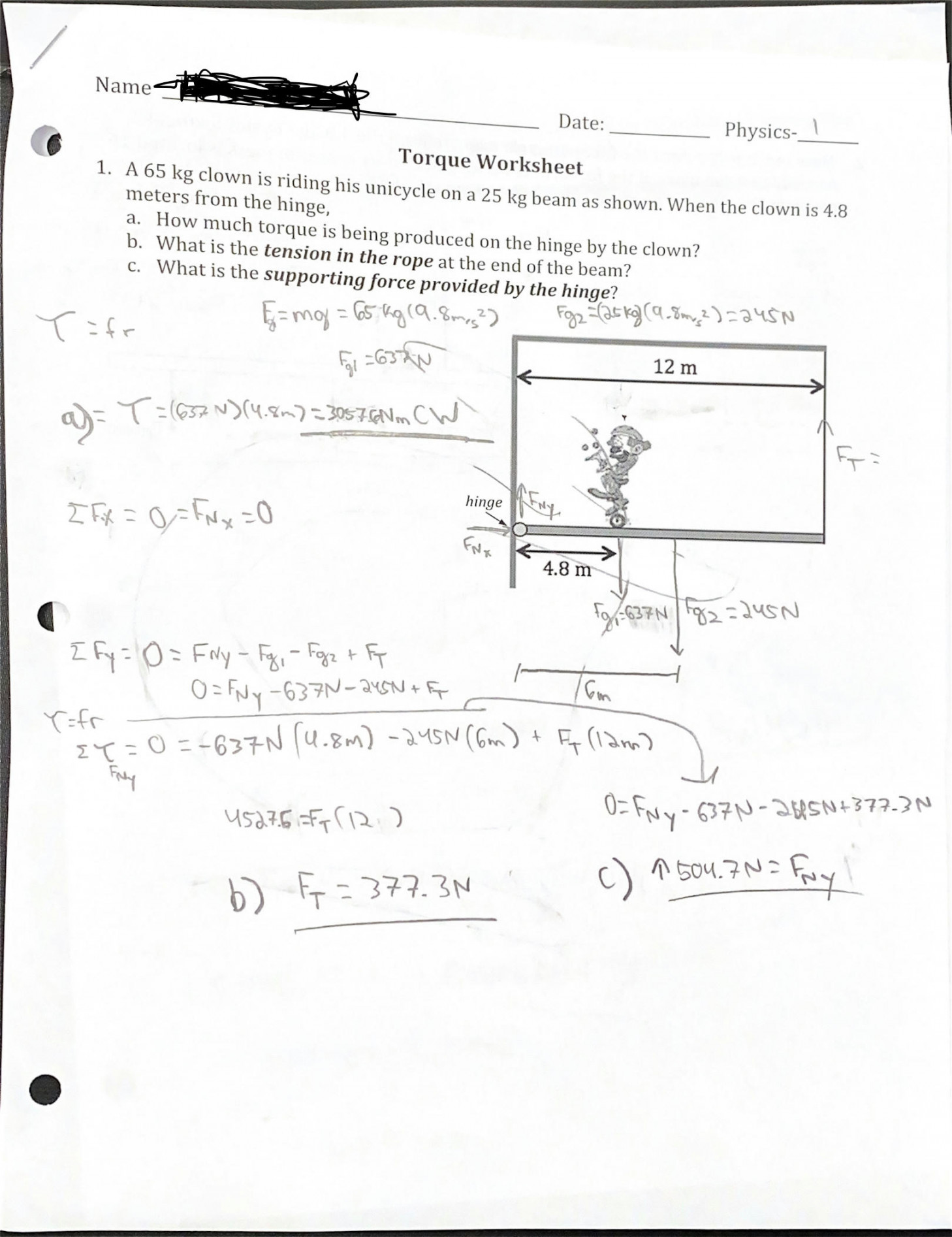 SOLUTION: Physics torque worksheet - Studypool