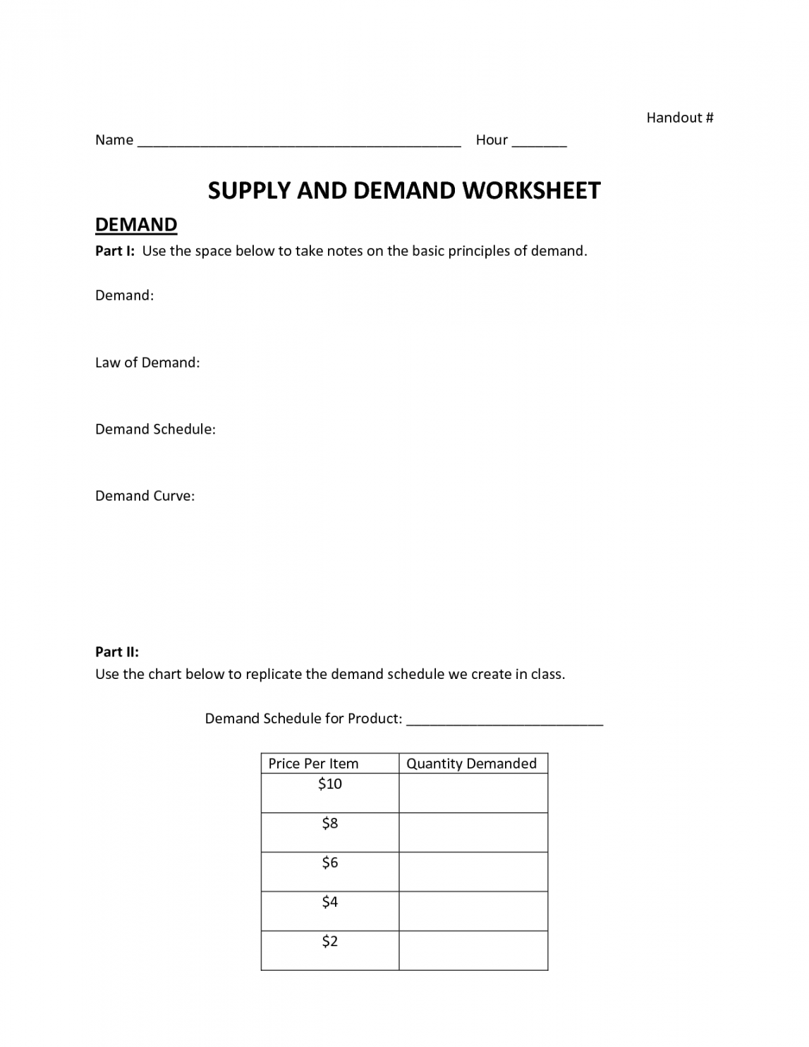 SOLUTION: Supply and demand worksheet - Studypool