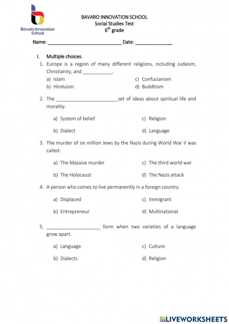 SS Final test th grade worksheet  Live Worksheets