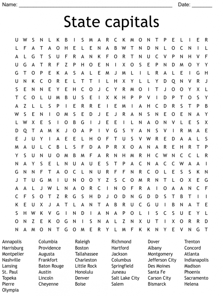 State capitals Word Search - WordMint