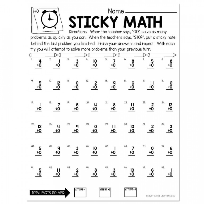 Sticky Math Fact Fluency Practice - Division - ÷