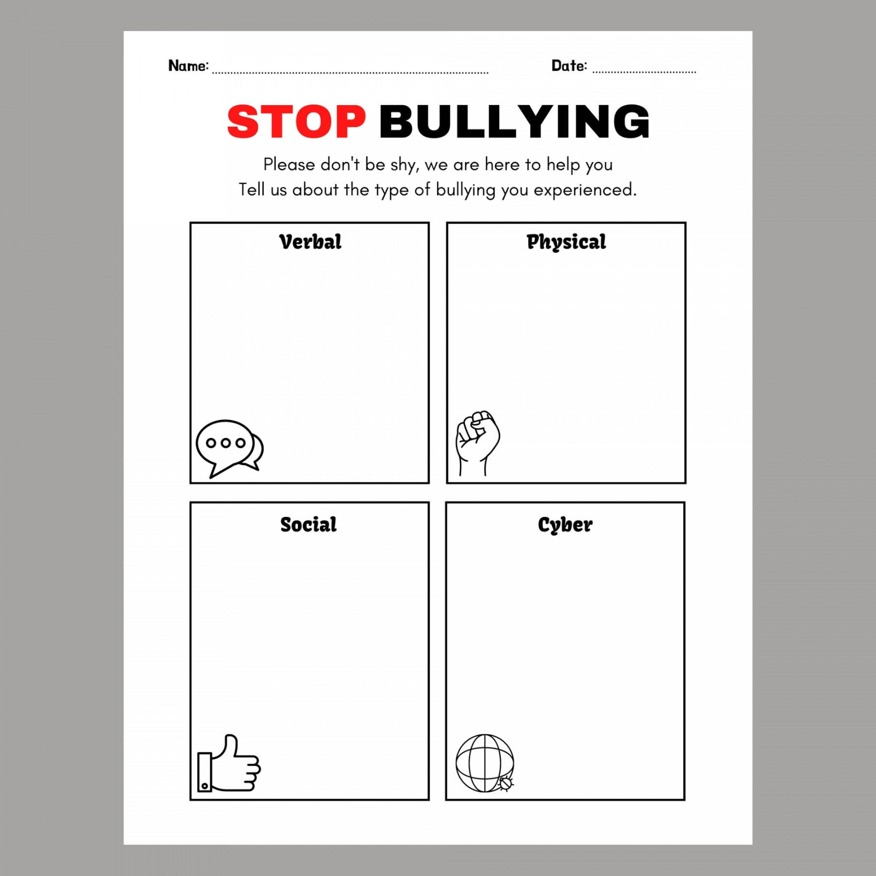 Stop Bullying - Buddy or Bully? Anti Bullying Worksheet