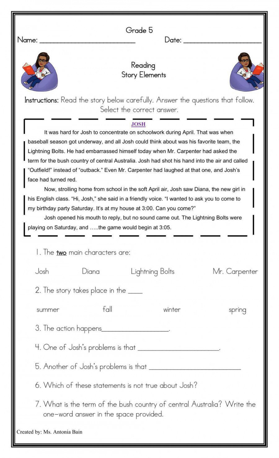 Story Elements - Character, Plot, Setting worksheet  Live Worksheets