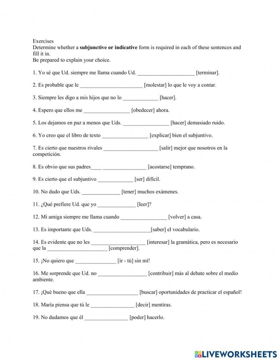 Subjunctive v Indicative worksheet  Live Worksheets