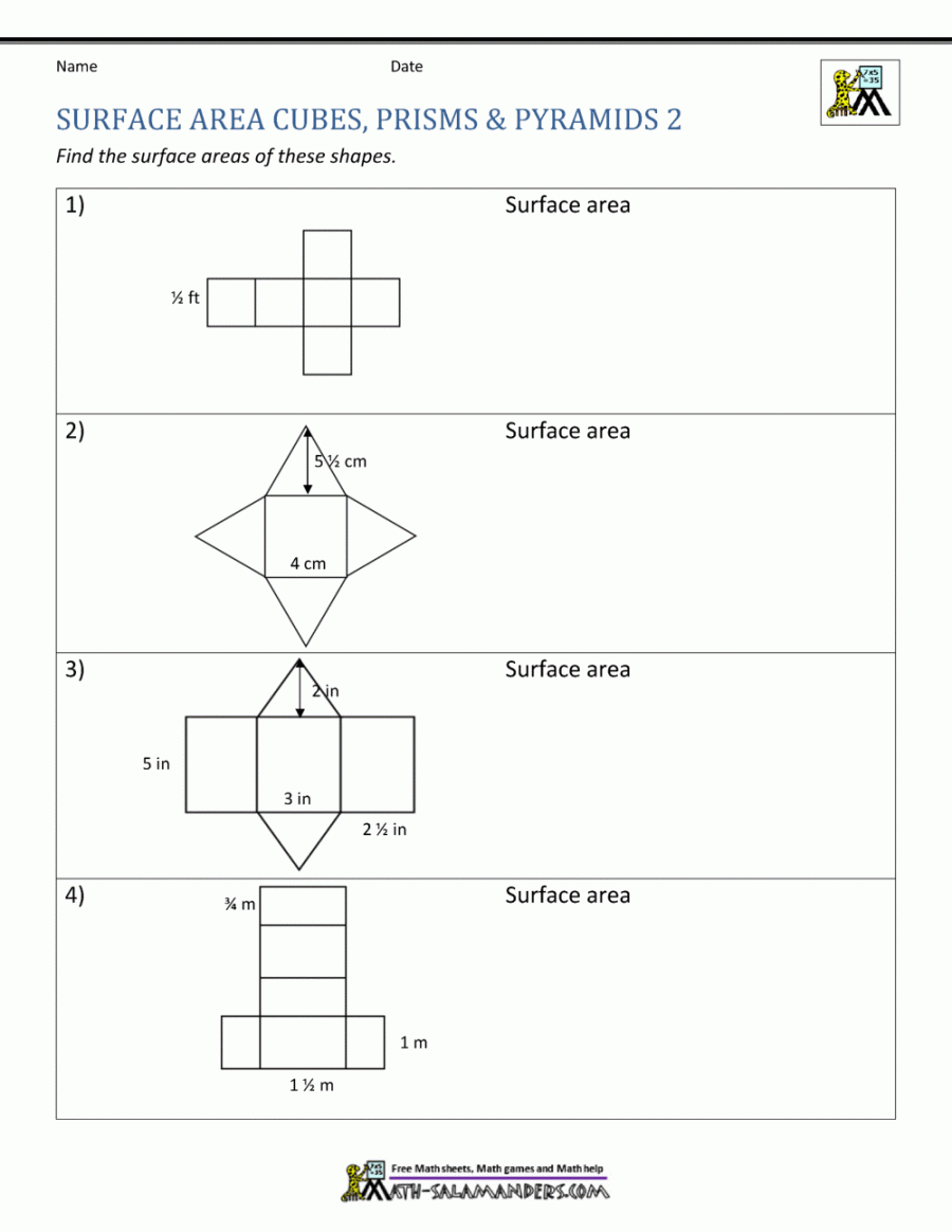 Surface Area Worksheet th Grade