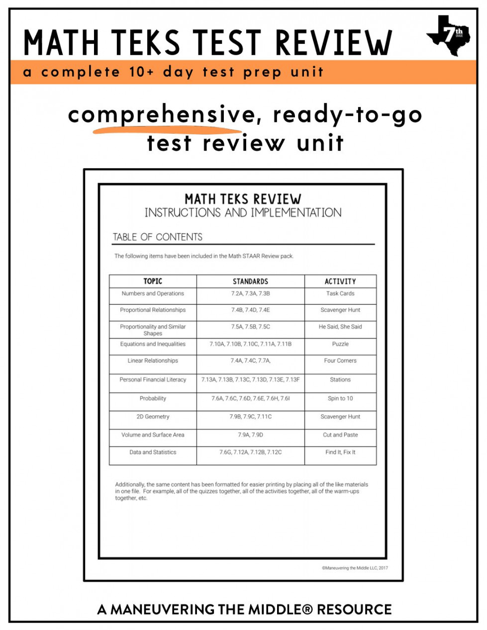 th Grade Math Review and Test Prep TEKS - Maneuvering the Middle