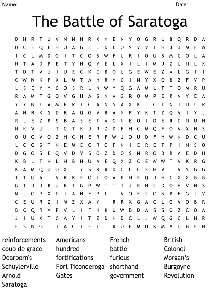 The Battle of Saratoga Word Search - WordMint