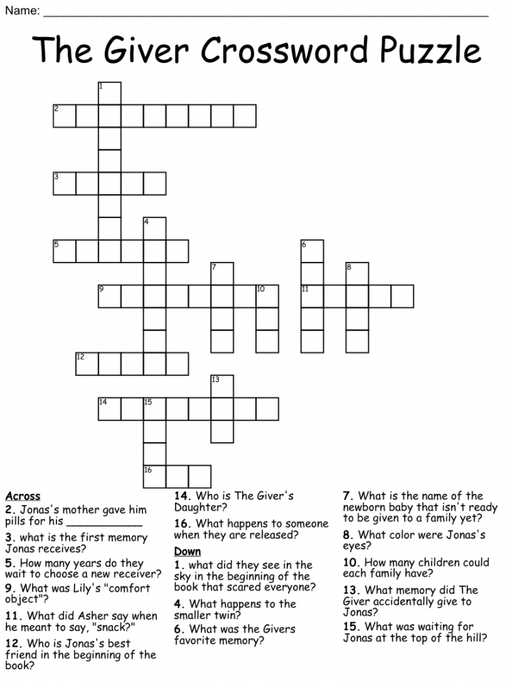 The Giver Crossword Puzzle - WordMint