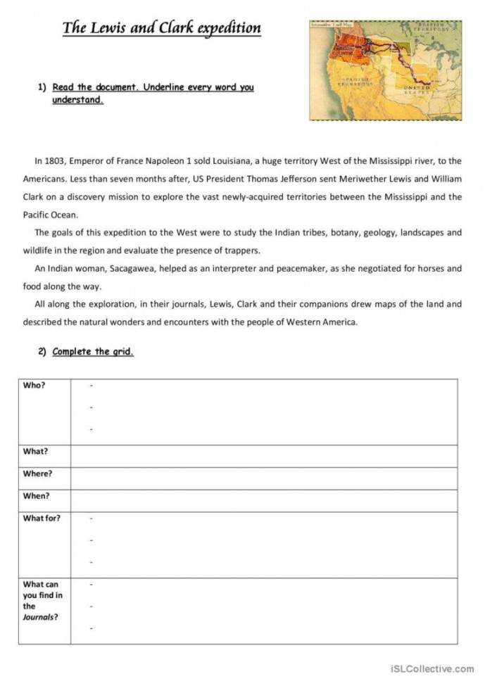 The Lewis and Clark Expedition readi: English ESL worksheets pdf