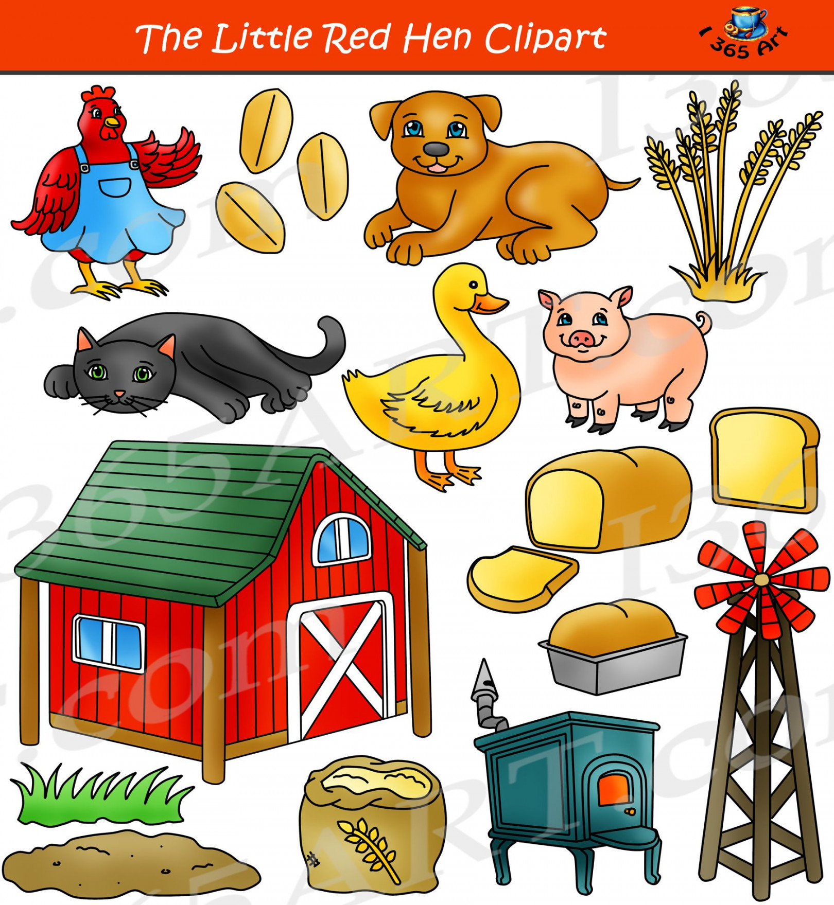 The Little Red Hen Clipart Set Children