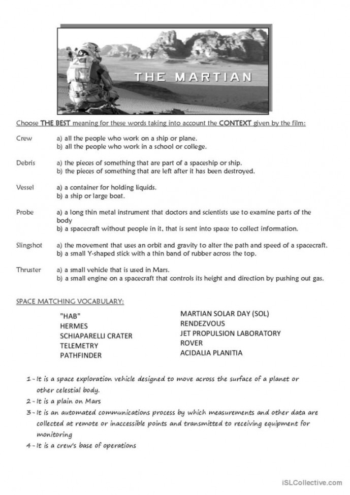 THE MARTIAN (movie worksheet): English ESL worksheets pdf & doc