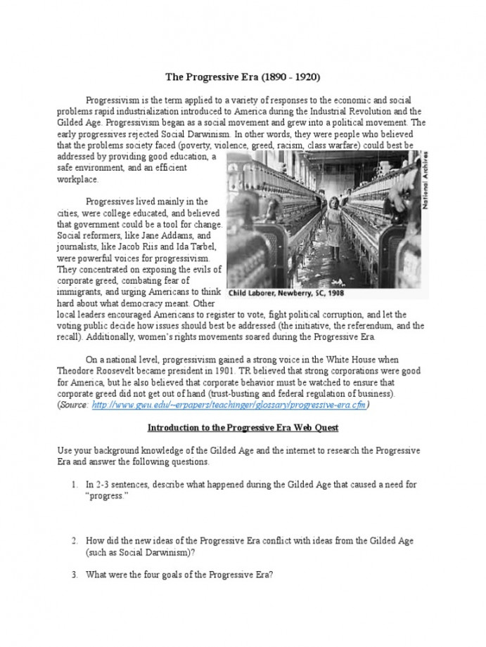 The Progressive Era Worksheet  PDF  Progressivism  Progressive Era