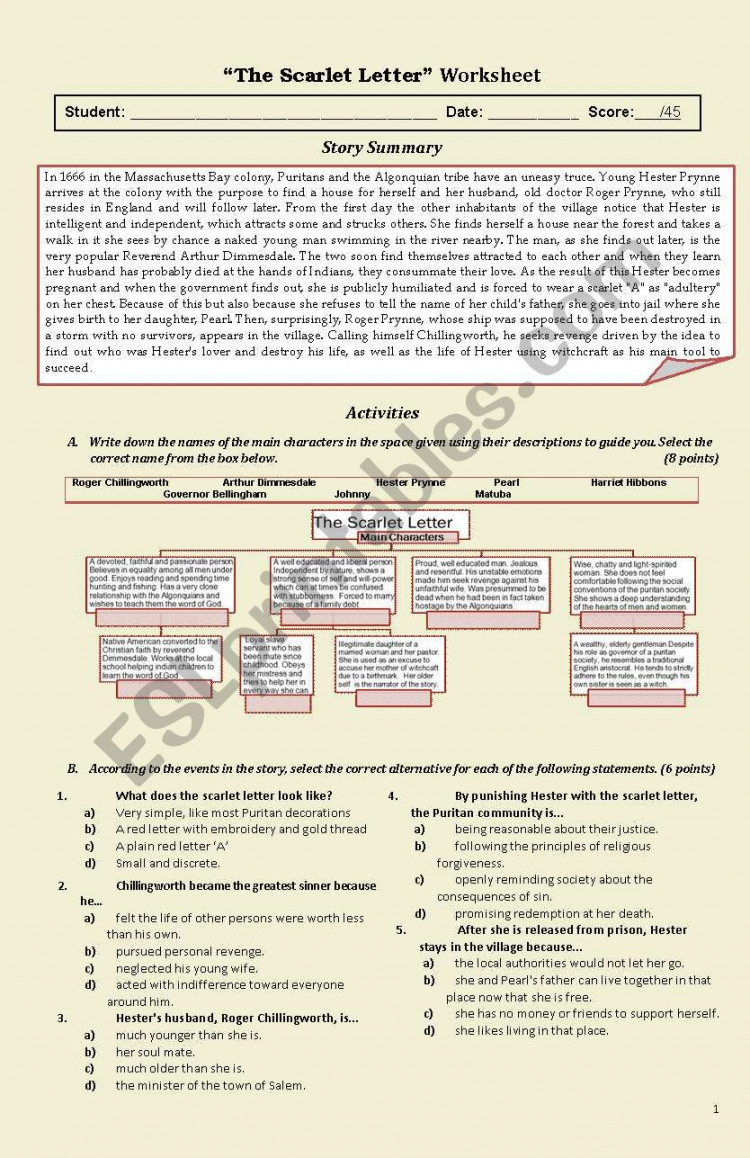 The Scarlet Letter movie worksheet - ESL worksheet by Cliocaliope