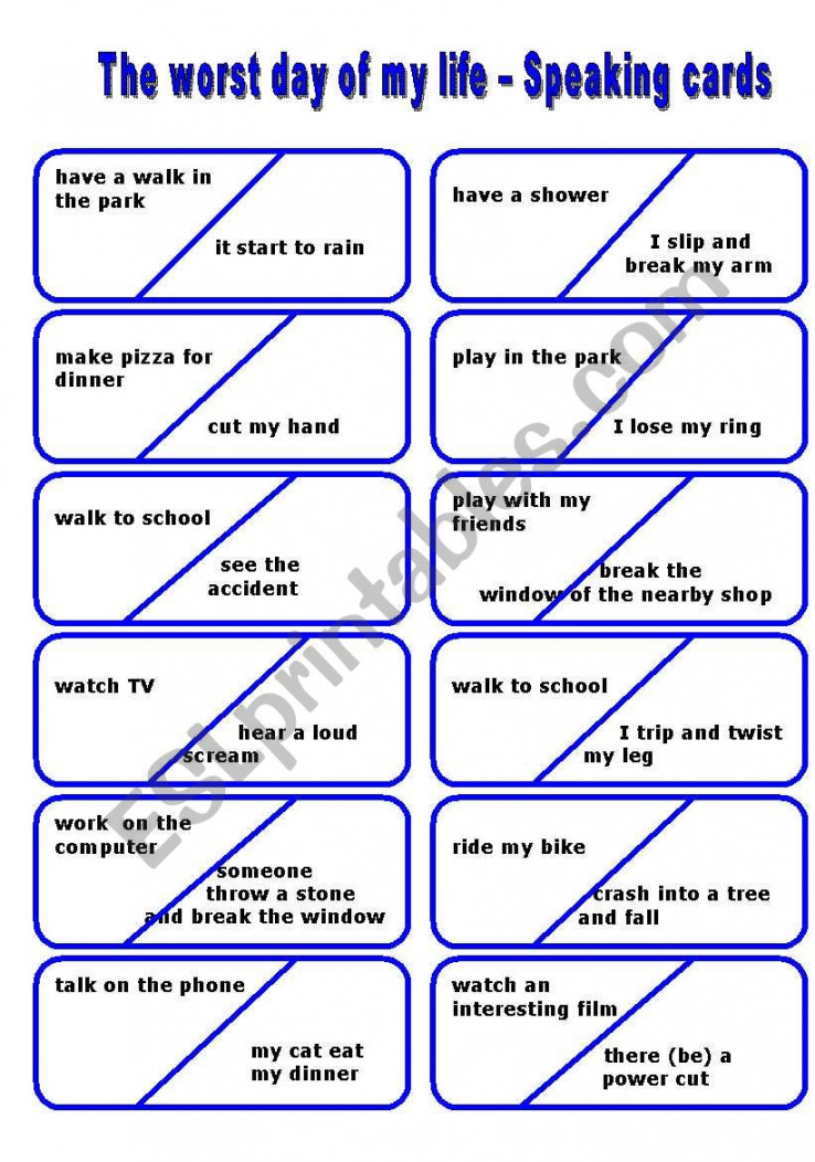 The Worst Day of My Life -  Speaking Cards - ESL worksheet by petili