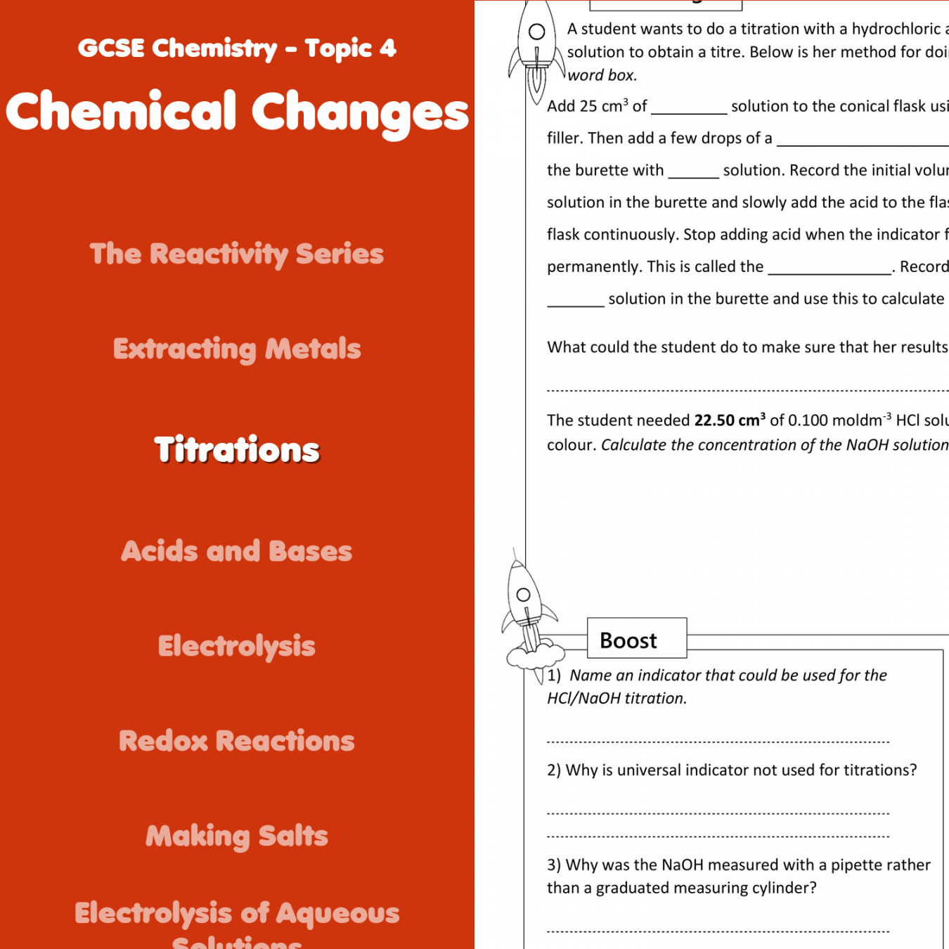 Titrations Home Learning Worksheet GCSE  Teaching Resources