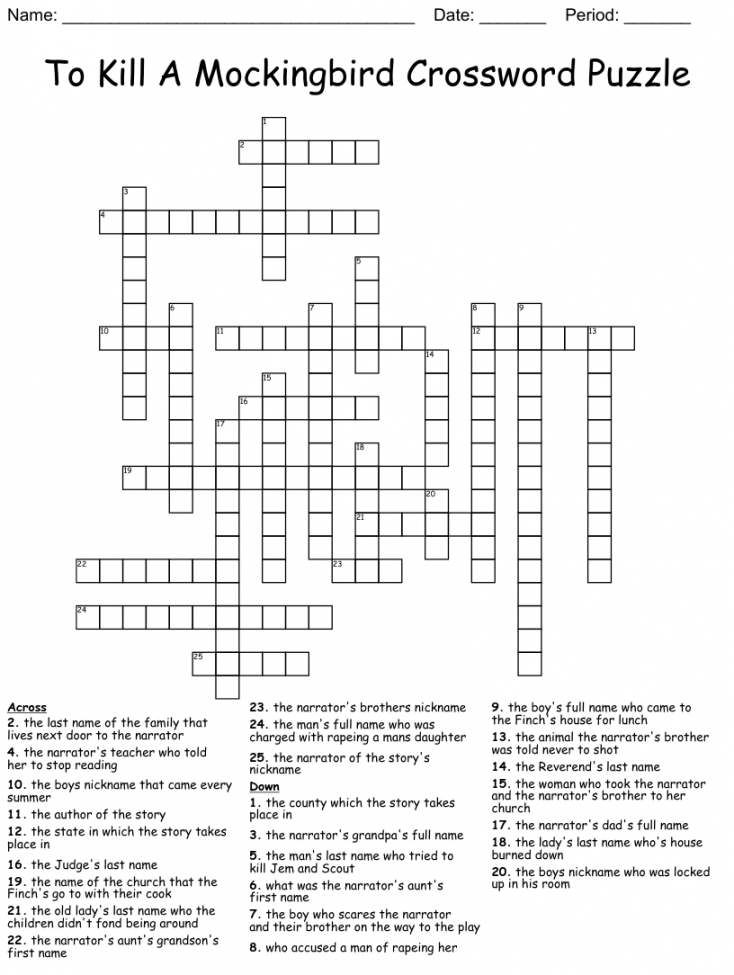 To Kill A Mockingbird Crossword Puzzle - WordMint