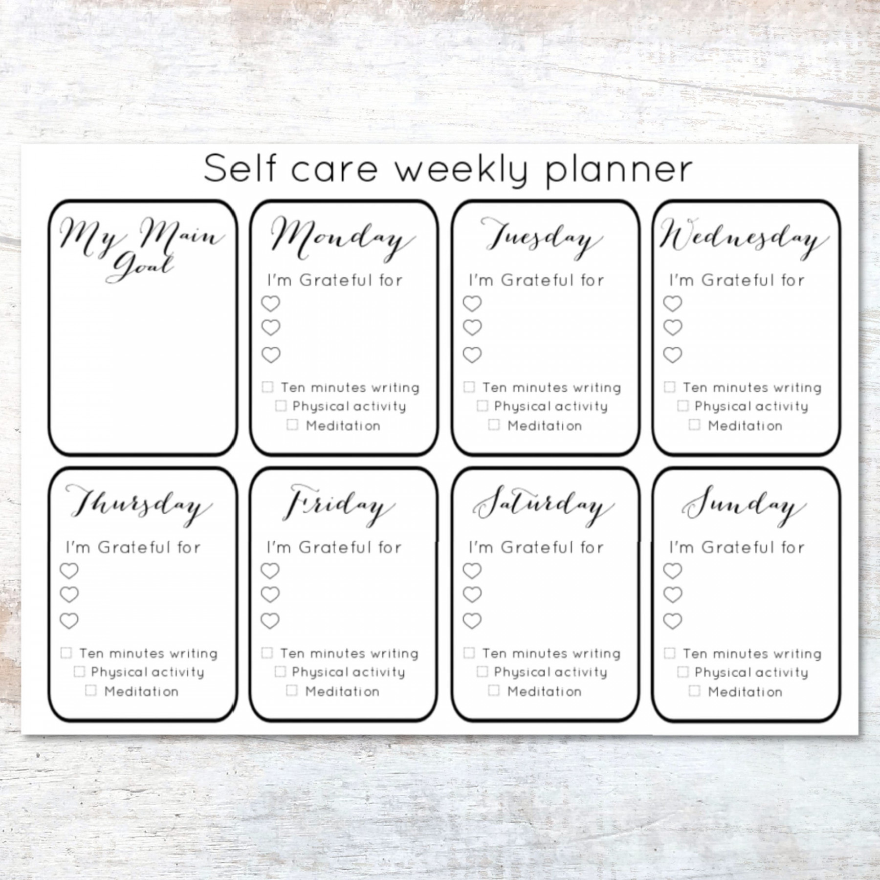 Undatierter Wochenplaner zum Ausdrucken Dankbarkeit Journal Self Care  Worksheet - Self Care Printable