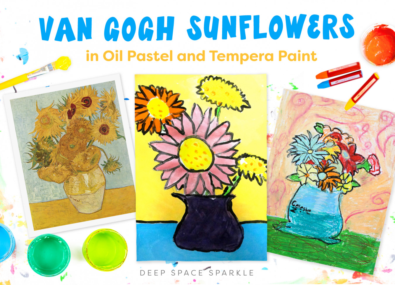 Van Gogh Sunflowers using Oil Pastels and Tempera Paint  Deep