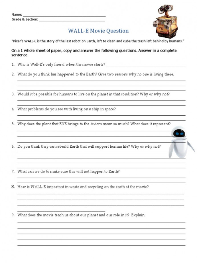 WALL E Movie Questions  PDF