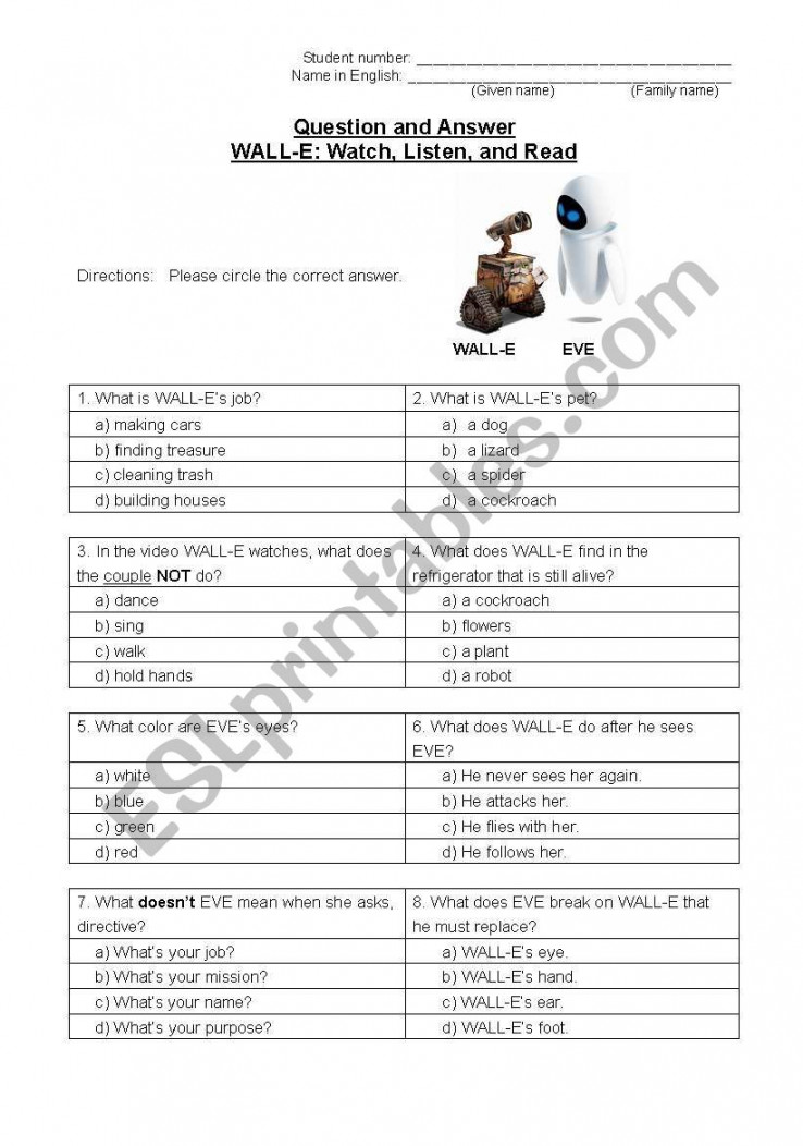 Wall-e: Watching a Movie - Lesson Plan - ESL worksheet by stibben