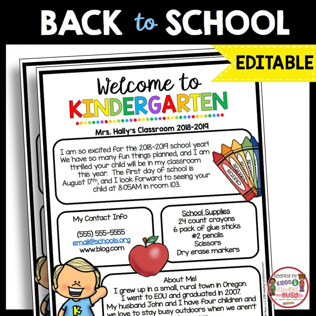 Welcome to Kindergarten Editable Newsletter Back to School Meet