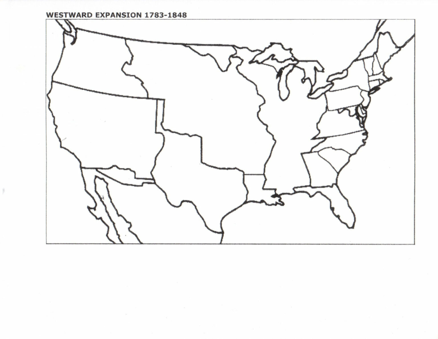 Westward expansion map blank printable pdf template