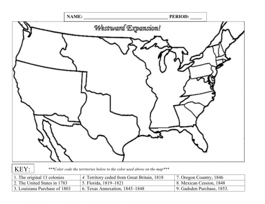 Westward Expansion map blank  Social studies middle school