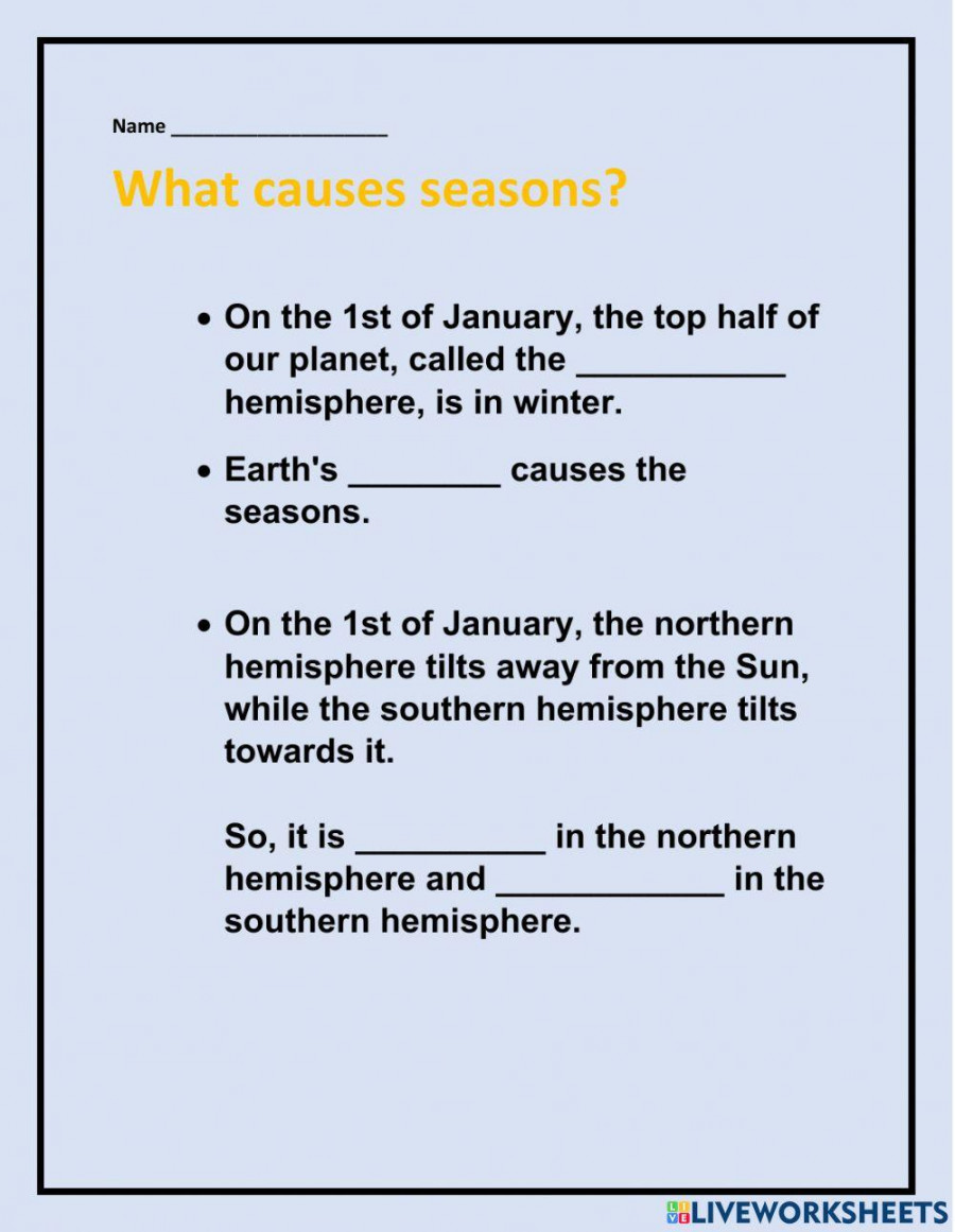 What causes seasons? worksheet  Live Worksheets