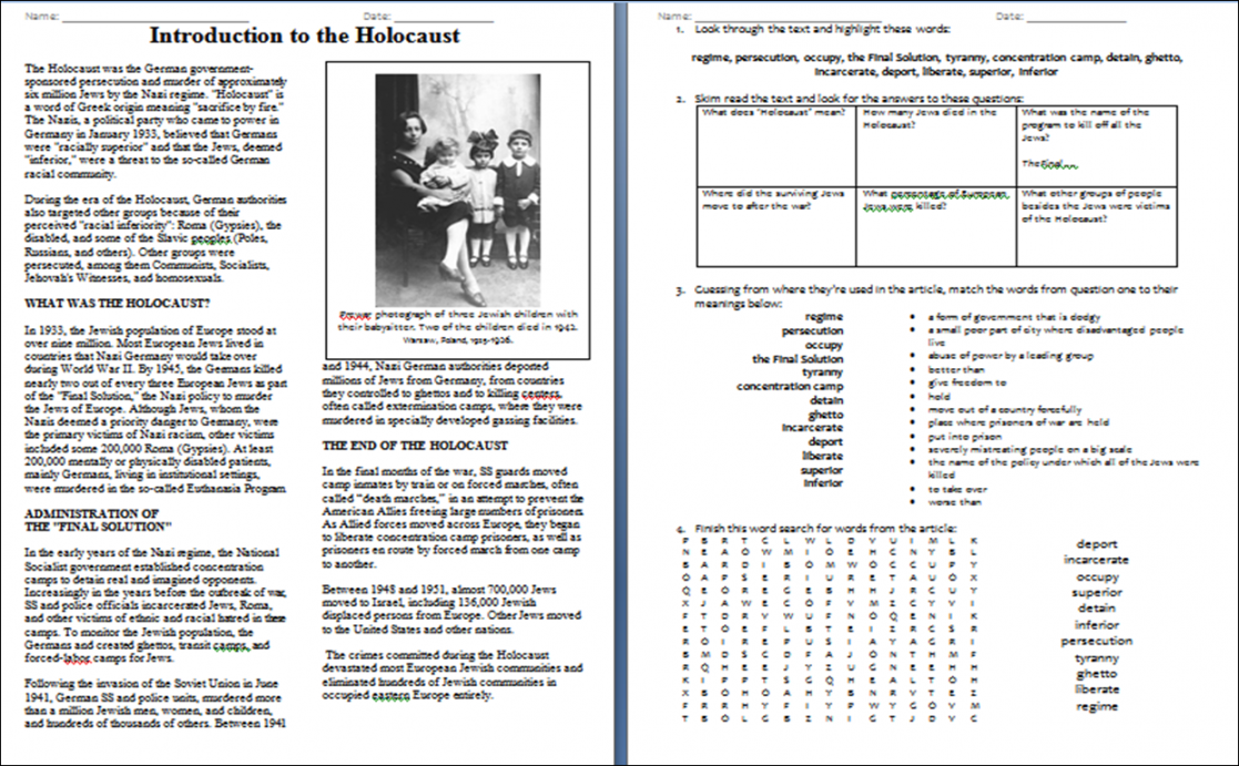 Worksheet: Introduction to The Holocaust – Duffy Stirling