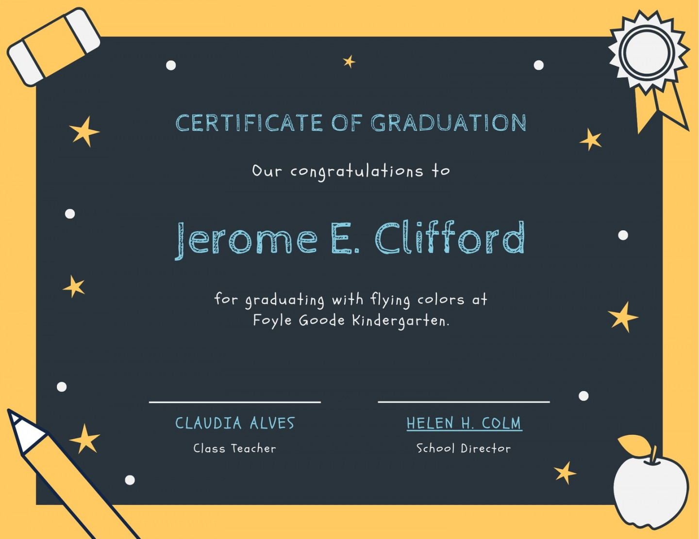 Yellow and Green Chalkboard Kindergarten Diploma Certificate