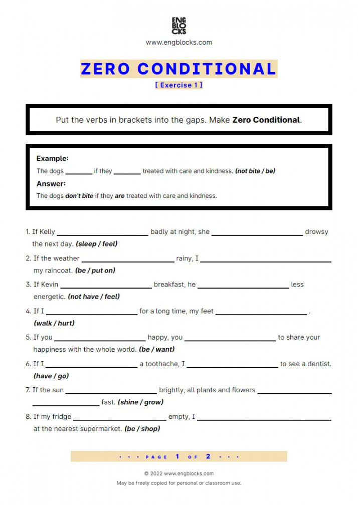 Zero Conditional - Exercise  - Worksheet  English Grammar