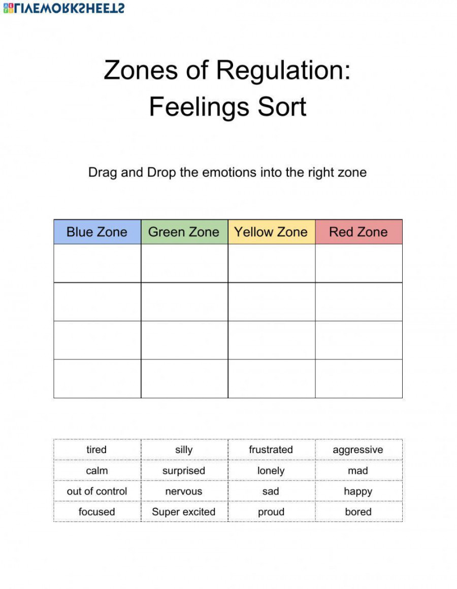 Zones of Regulation: Emotions Sort worksheet  Live Worksheets