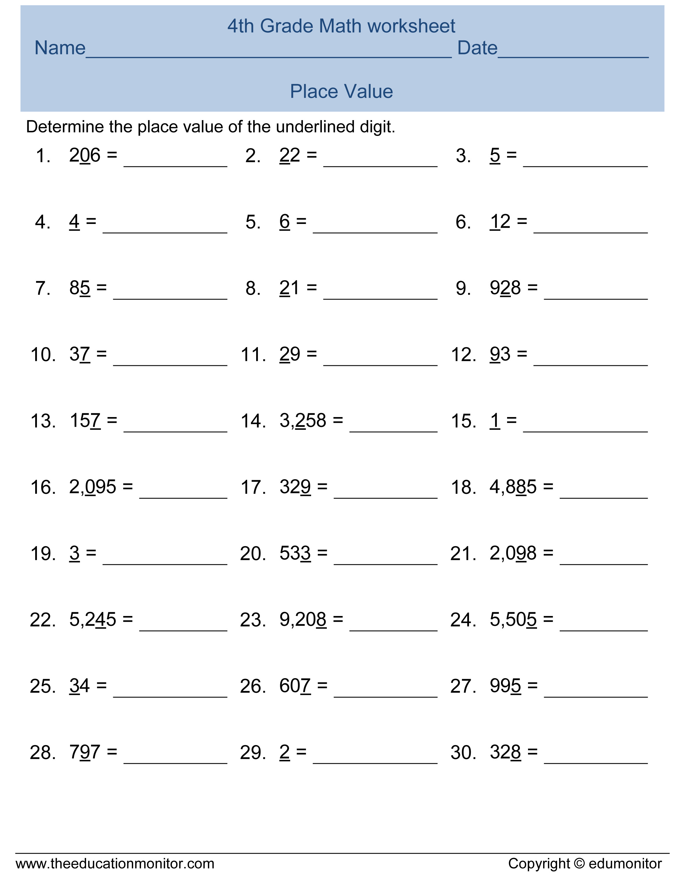 4Th Grade Math Worksheets 34