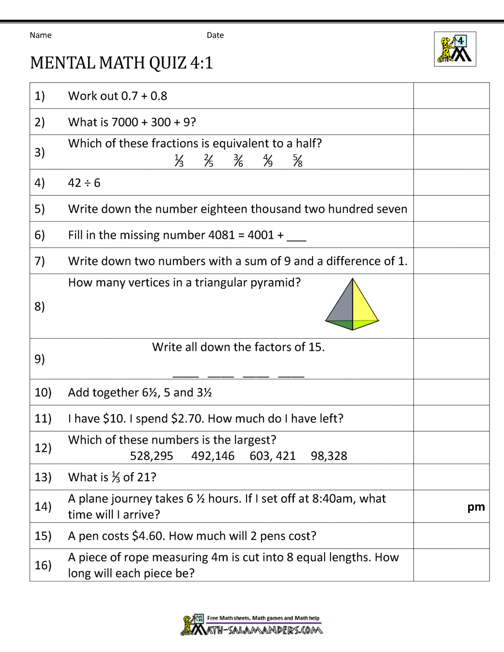 4Th Grade Math Worksheets 56
