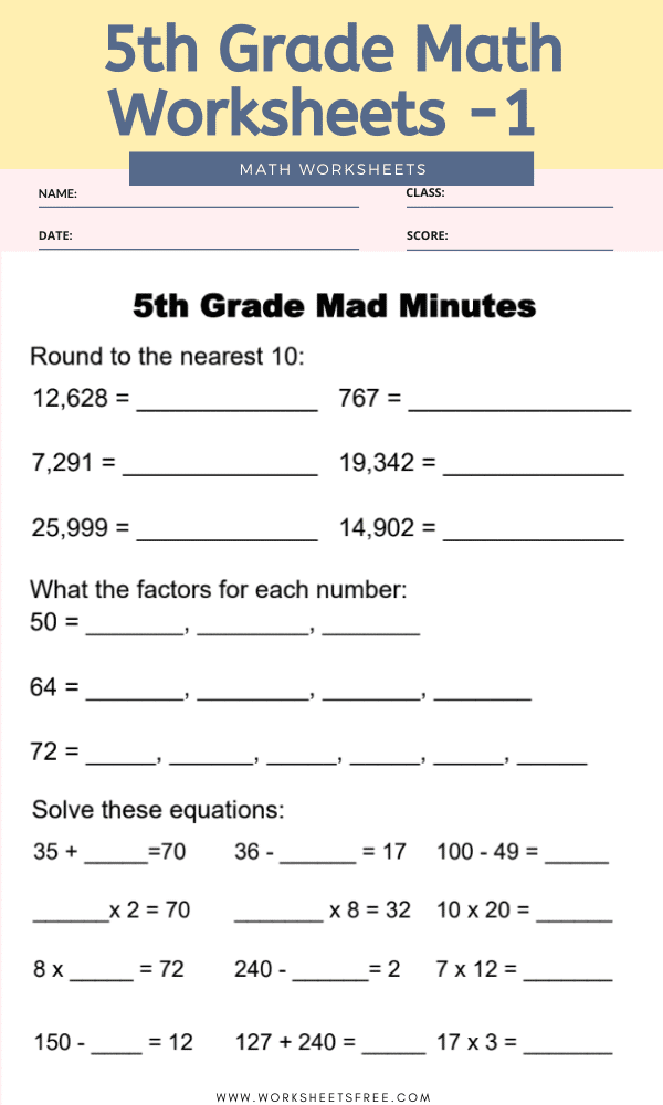 60+ Printable 5Th Grade Math Worksheets 7