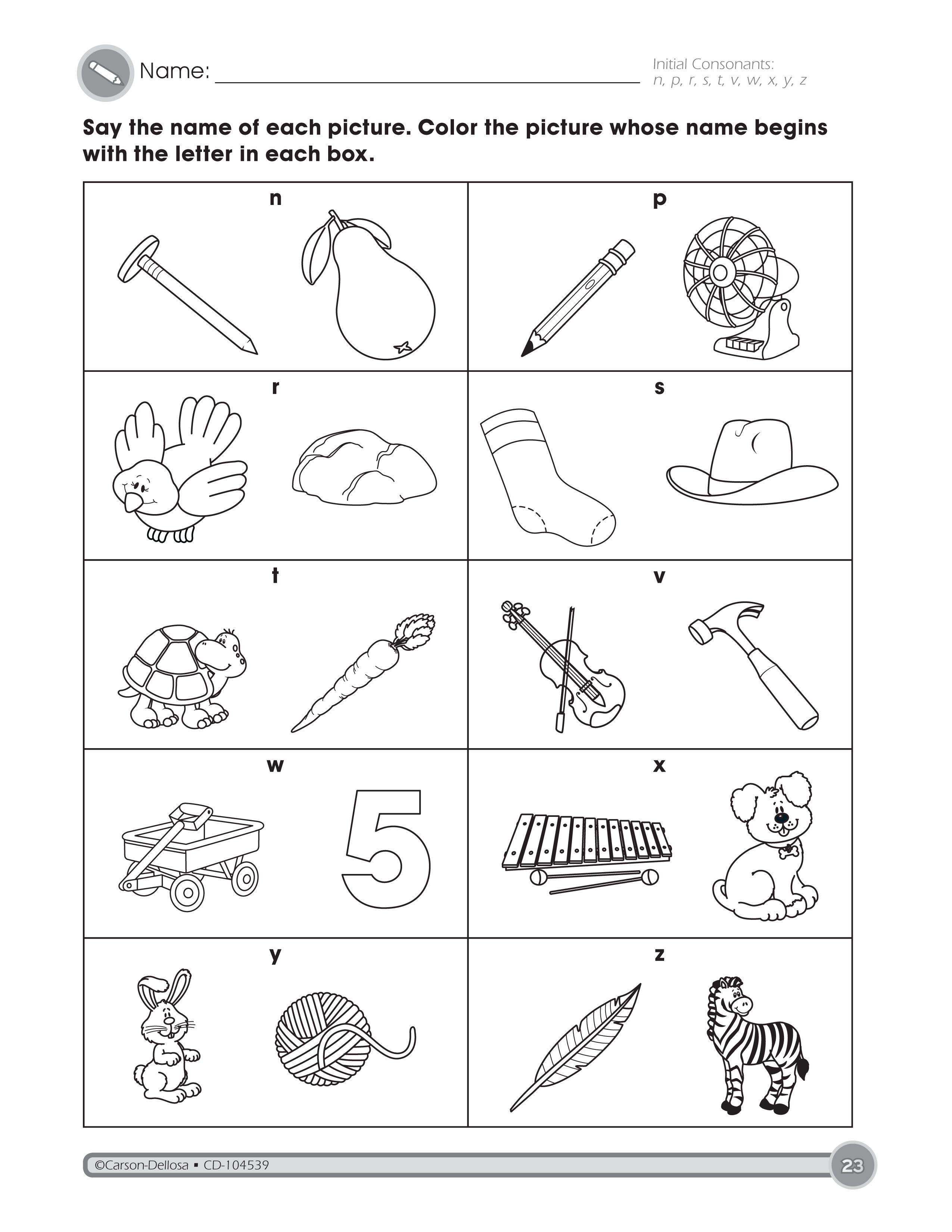 Beginning Sounds Worksheets for Kindergarten 69