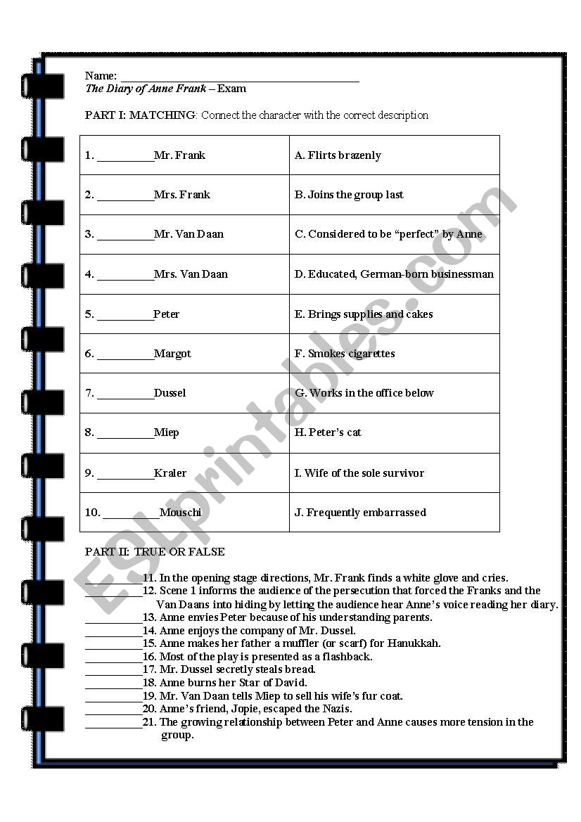 Diary Of Anne Frank Worksheets 62